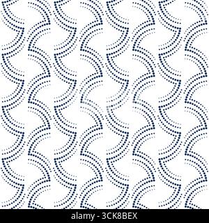 Vintage fantasy seamless pattern of dotted lines. Calm dark blue and old white colors design. Geometric monochrome ornament of arches Stock Vector