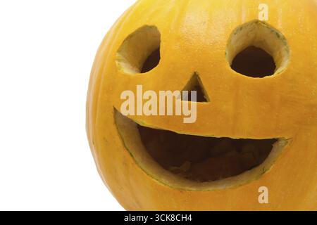 Cute Jack O Lantern halloween pumpkin on white background Stock Photo