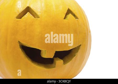 Cute Jack O Lantern halloween pumpkin on white background Stock Photo