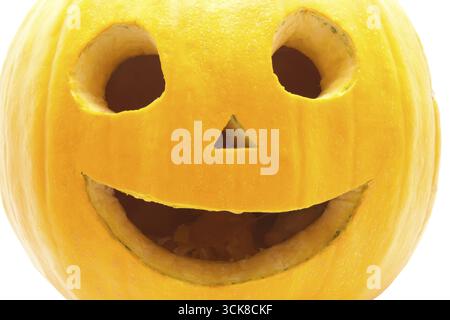Cute Jack O Lantern halloween pumpkin on white background Stock Photo