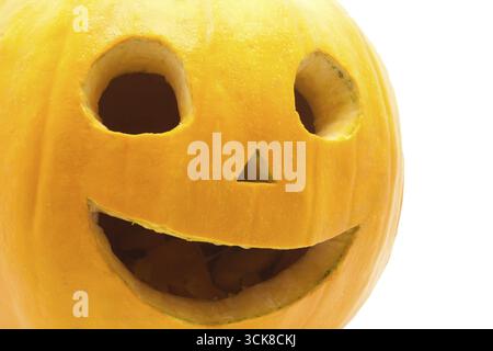 Cute Jack O Lantern halloween pumpkin on white background Stock Photo
