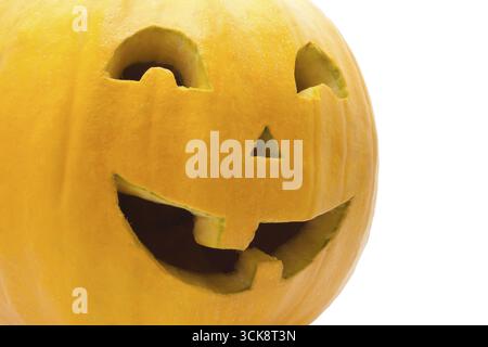Cute Jack O Lantern halloween pumpkin on white background Stock Photo