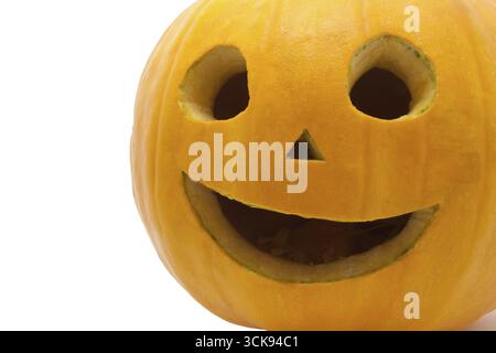 Cute Jack O Lantern halloween pumpkin on white background Stock Photo