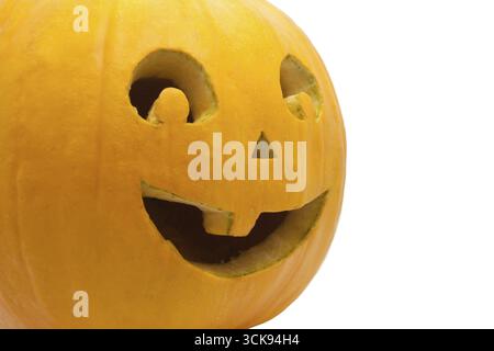 Cute Jack O Lantern halloween pumpkin on white background Stock Photo
