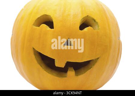 Cute Jack O Lantern halloween pumpkin on white background Stock Photo