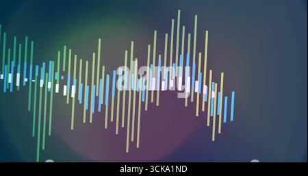 Displaying multi-colored waveform on digital display, with vertical bars showing data levels Stock Photo