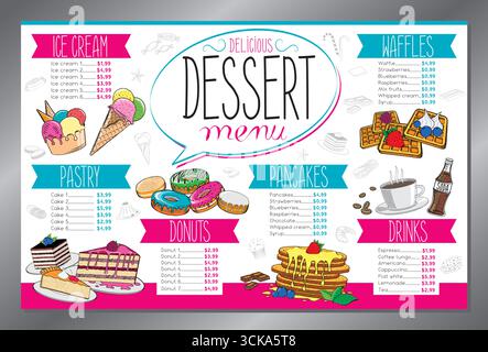 Dessert menu card - tabloid format - vector illustration Stock Vector