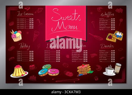 Purple sweets menu card - tabloid format - vector illustration Stock Vector