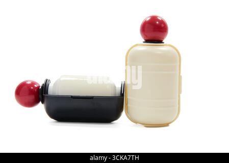 A tape glue roller applicator for crafting, scrapbooking, and office use. An essential stationery tool for DIY projects, isolated on a white backgroun Stock Photo