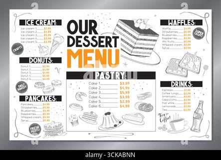 Simple dessert menu card - tabloid format - vector illustration Stock Vector