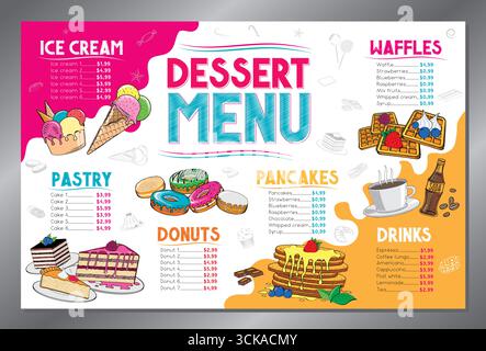 Dessert menu card - tabloid format - vector illustration Stock Vector