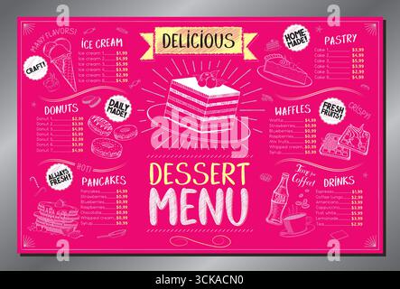 Classic, pink dessert menu card - tabloid format - vector illustration Stock Vector
