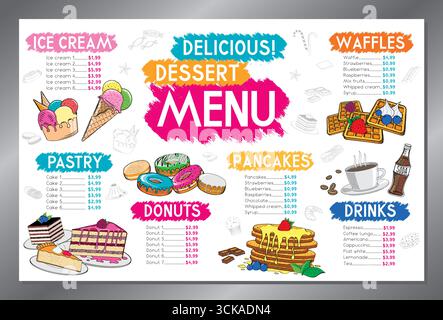 Dessert menu card - tabloid format - vector illustration Stock Vector