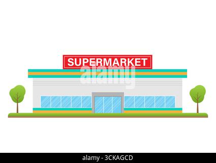 Supermarket Building or Supermarket Store. Convenience Store Building Vector Illustration. Stock Vector