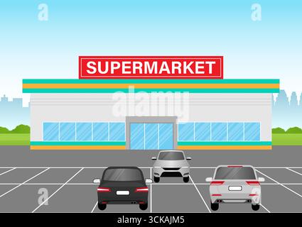 Supermarket Building or Supermarket Store. Convenience Store Building Vector Illustration. Stock Vector