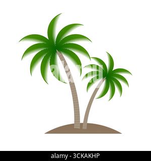 Coconut Tree or Palm Tree Icon. Tropical Island in Summer. Vector Illustration Isolated on White Background. Stock Vector