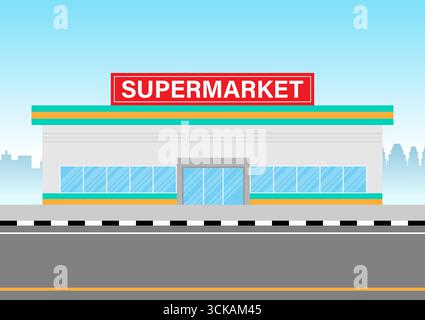 Supermarket Building or Supermarket Store. Convenience Store Building Vector Illustration. Stock Vector