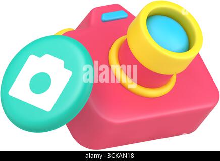 Camera and camera symbol icon for photography apps and image sharing platforms. Represents capture, photo, picture, memory, and creativity. Modern 3d Stock Vector