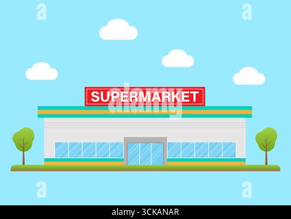 Supermarket Building or Supermarket Store. Convenience Store Building Vector Illustration. Stock Vector