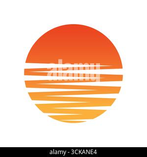 Sunset Logo Icon. Summer Paradise Beach Concept. Vector Illustration Isolated on White Background. Stock Vector
