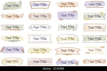Hand drawn title frames. Doodle banner borders, sketchy text boxes and speech bubble outlines. Decorative label templates, cute handwritten messages f Stock Vector