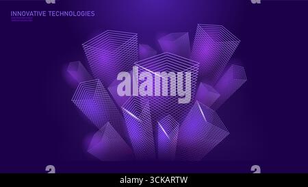 Abstract geometric shapes composition. Polygonal structure contemporary wireframe design. Future science technology digital innovation presentation. D Stock Vector