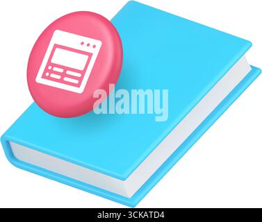 Book and browser icon for educational platforms and online learning interfaces. Represents study, research, knowledge, internet, and digital resources Stock Vector