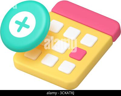 Calendar and add button icon for scheduling applications and event management interfaces. Represents date, reminder, appointment, new, and organizatio Stock Vector