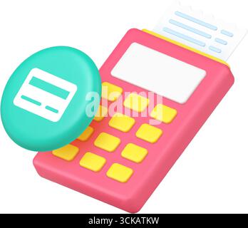 Payment terminal and credit card icon for banking apps and financial transaction systems. Represents purchase, receipt, payment, security, and point o Stock Vector