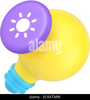 Smart home automation and bright idea innovation concept with light bulb and dimmer switch. Modern 3d icon realistic vector illustration. Stock Vector
