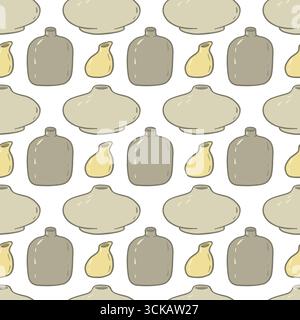 Seamless flat style pattern with minimalist ceramic vases in soft neutral colors. Pottery background for textile, wallpaper, wrapping paper and modern Stock Vector