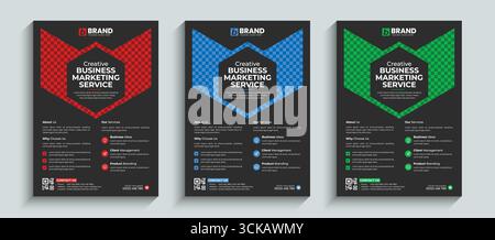 Modern corporate company business flyer design layout template set with blue, red and green color. Stock Vector
