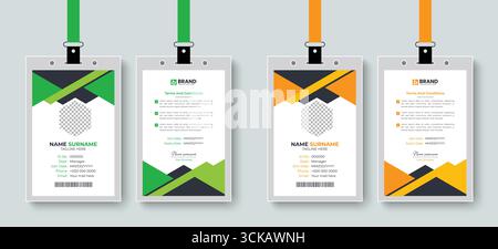 Abstract creative office employee id card or identity card design layout with green and yellow color. Creative style corporate business identification Stock Vector