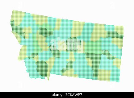 Montana dotted map. Digital style map of the state on white background. Montana shape with circle dots. Colored dots style. Small size circles. Stock Vector
