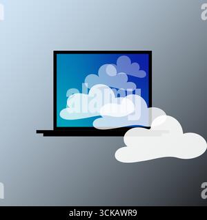 Cloud computing icon. Data network symbol. Laptop storage vector. Online service element. Stock Vector