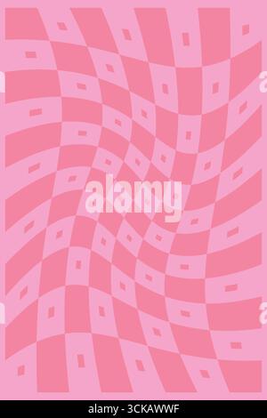Vibrant pink checkerboard design with wavy distortion effect. Perfect for retro pop art, trendy backgrounds, posters, and creative digital designs Stock Vector