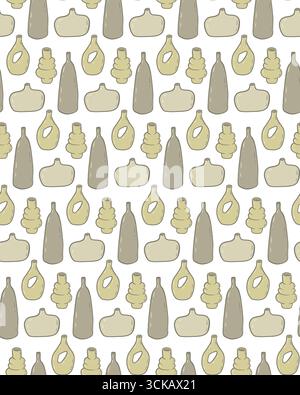 Seamless flat style pattern with abstract ceramic vases in earthy tones. Minimalist pottery background for textile, wallpaper, wrapping and modern Stock Vector