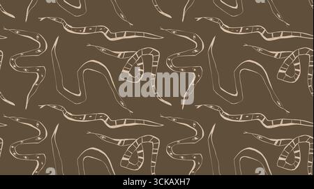 Seamless pattern with hand drawn snakes in minimal line style for fabric wallpaper packaging and branding Stock Vector