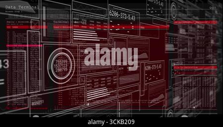 Displaying interface streaming code and data readouts in cyber console including waveform graph Stock Photo