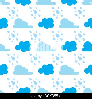 Blue Cloud With Rain Seamless Pattern Vector Illustration Stock Vector