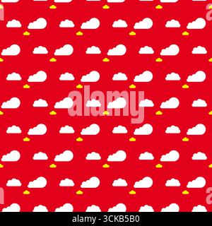 Simple Cloud Seamless Pattern With Red Background Stock Vector