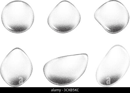 Noisy and grainy water drops on white background. Abstract stipple spray effect. Clear liquid realistic splashes of water serum with sandy dissolve Stock Vector