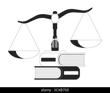 Justice scale standing on stack of law books 2D line object Stock Vector