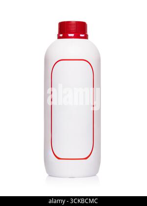 White plastic bottle with a red cap isolated on a white background, a template for a designer Stock Photo