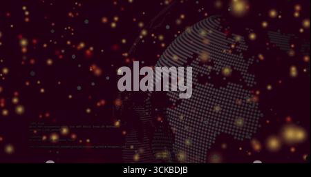 Displaying dotted globe with streaming binary code, particles, code lines in cyberspace, copy space. Digital, technology, innovation, virtual, cyberse Stock Photo