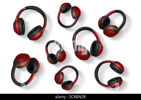 Wireless headphones shown from different angles isolated on white background with clipping path. Concept of audio technology. Stock Photo