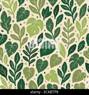 Exotic rainforest leaves seamless pattern. Vector illustration flat design background. Stock Vector