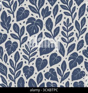 Exotic rainforest leaves seamless pattern. Vector illustration flat design background. Stock Vector