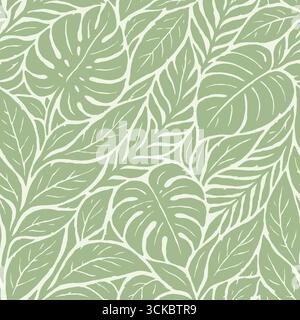Exotic rainforest leaves seamless pattern. Vector illustration flat design background. Stock Vector