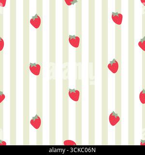 Green and white stripe pattern strawberries pattern Stock Vector